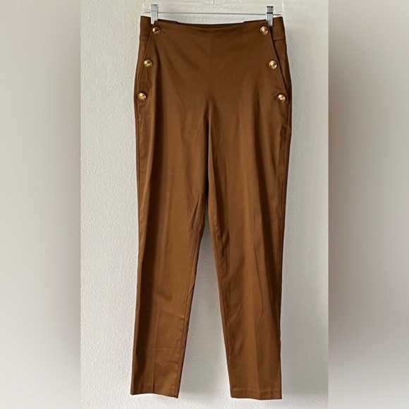 Massimo Dutti Brown Slim Fit High-Waisted
Trousers with side buttons - Picture 2 of 10